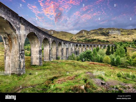 Glenfinnan Viaduct at dramatic sunset, Scotland landscape, UK Stock ...