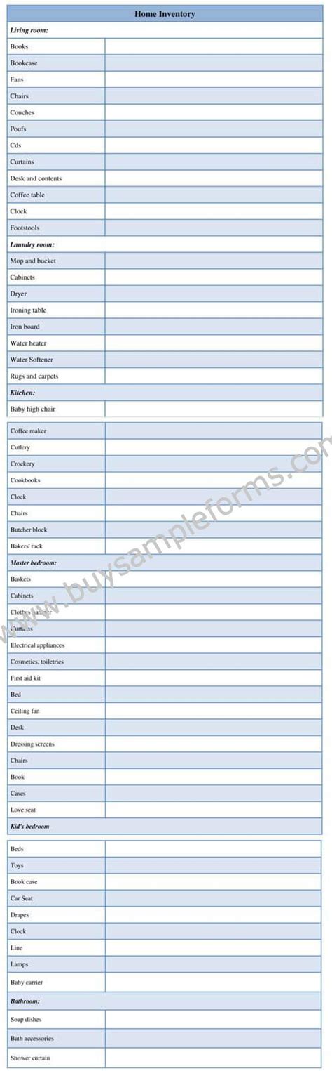 Printable Home Inventory Form Template For Word Doc