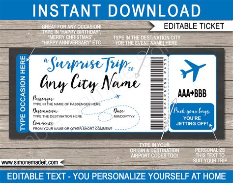 Plane Ticket Template For Gift