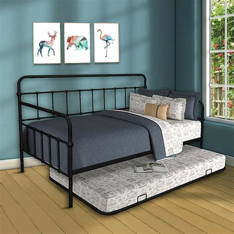 Premium Daybed Metal Bed, Twin Size Bed with Trundle, Daybed and Roll ...