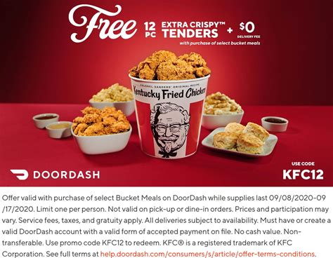 Free 12pc crispy chicken tenders with your bucket meal at KFC via free ...