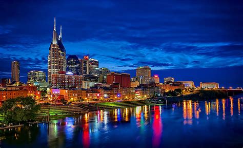 Nashville Skyline At Night Panorama Photograph by Dan Holland