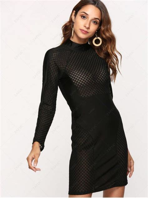 [27% OFF] 2021 Mesh Panel Bodycon Dress In BLACK | ZAFUL