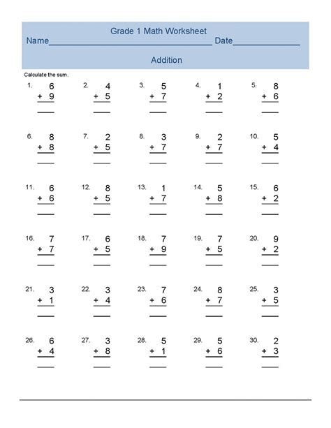 free printable 1st grade math worksheets addition in pdf - math review ...