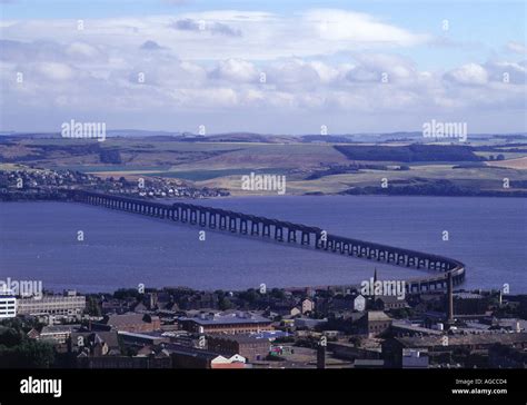 dh Tay bridge DUNDEE ANGUS City Tay rail bridge and River Tay river ...