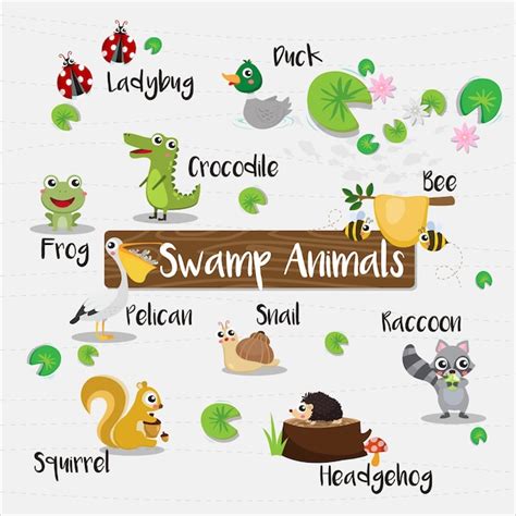 Premium Vector | Swamp Animals cartoon with animal name