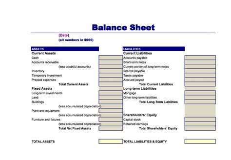 Free Printable Balance Sheet