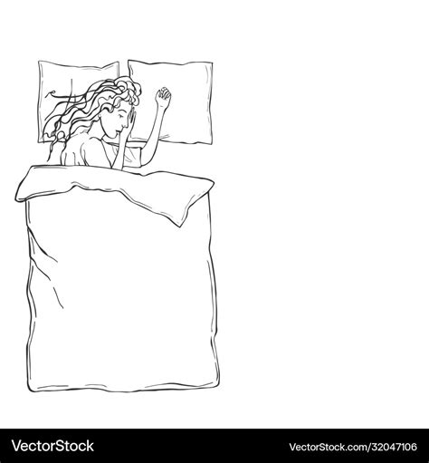 Hand drawn sleeping girl in bed sketch Royalty Free Vector