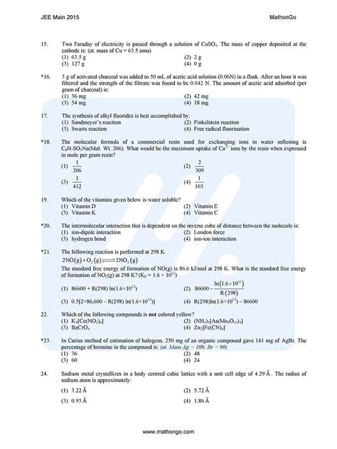 JEE Main 2015 Previous Year Question Paper with Answer Keys – MathonGo