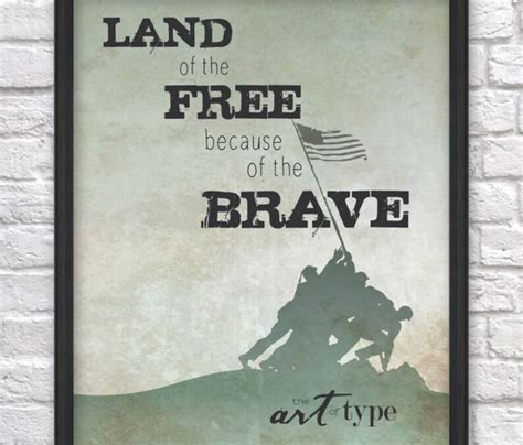 Patriotic Print Quote Land of the Free because of the Brave | Etsy