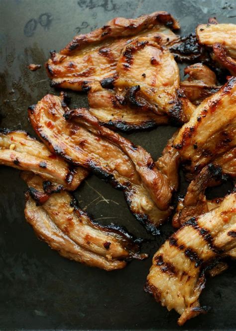 Sweet and Spicy Marinated and Grilled Pork Belly Strips recipe by ...