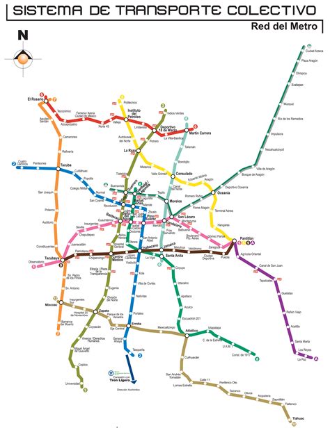 Map of Mexico City metro, subway, underground & tube: stations & lines