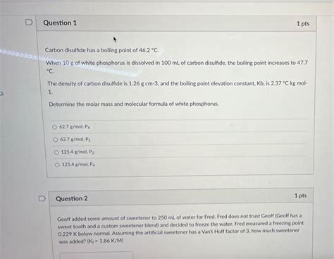 Solved Carbon disulfide has a boiling point of 46.2∘C. When | Chegg.com