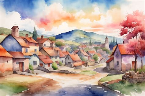 Village Watercolor Landscape Background Graphic by Forhadx5 · Creative ...