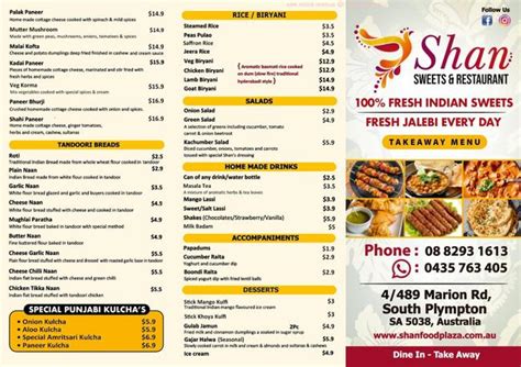 Online Menu of Shan Sweets And restaurant Restaurant, Plympton, South ...