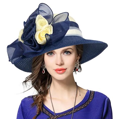 HISSHE Ladies Kentucky Derby Church Dress Wedding Hat Straw Floral Wide ...