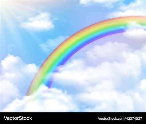 Bright rainbow sun sky and clouds realistic Vector Image