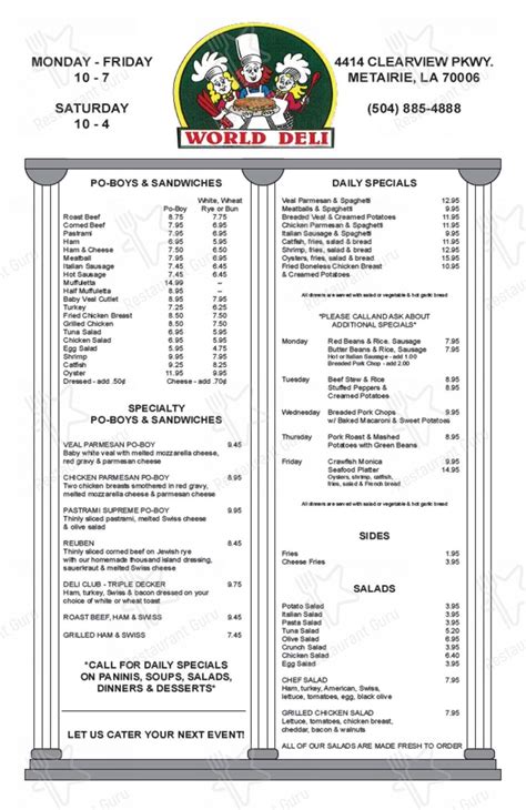 Menu at World Deli restaurant, Metairie, Clearview Pkwy