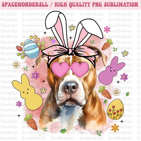 Pit Bull Terrier Happy Easter Png ,bunny Dog With Heart Glasses Png ...