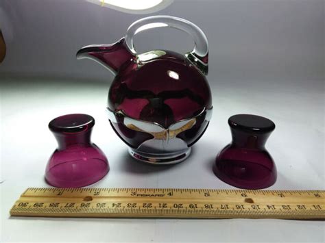 Vintage Farber Bros New York chrome amethyst glass Decanter 2 cordial ...