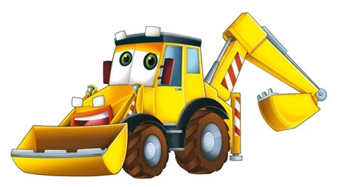 Cartoon Funny Excavator White Background Illustration Children Stock ...