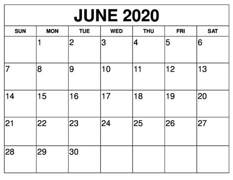 June 2020 Calendar Printable (Monthly Planner Template)