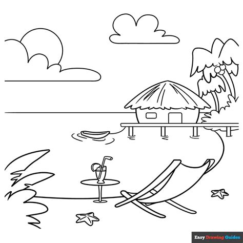 Scenery Vacation Coloring Page | Easy Drawing Guides