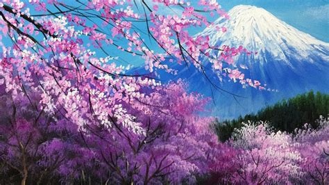 The cherry blossoms in the Mt. Fuji Acrylic Painting - FULL - YouTube