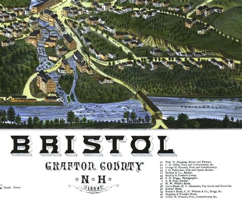 Bristol, NH in 1884 - Bird's Eye View Map, Aerial, Panorama, Vintage ...