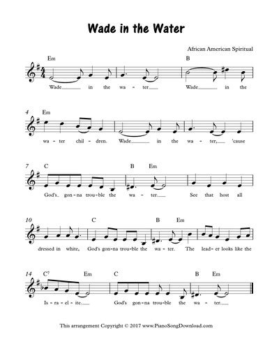 Wade in the Water: free lead sheet with melody, chords and lyrics