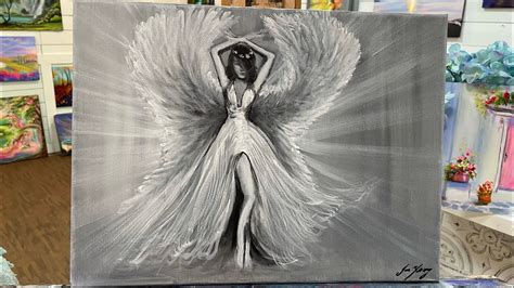 How To Paint An Angel in Black and White | Acrylic tutorial - YouTube