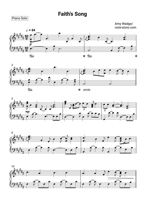 Amy Wadge - Faith's Song sheet music for piano download | Piano.Solo ...