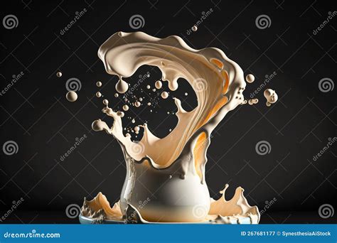 Exploding Milk Splash Against Black Background in Slow Motion. Milky ...