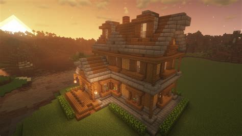 Large Wooden House with Front Porch and Interior Design Minecraft Map