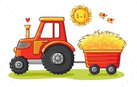 Tractor with a Cart Art Drawings For Kids, Drawing For Kids, Easy ...