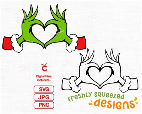 GRINCH Heart Hands, Christmas Holiday Svg Png Jpg Bundle, Cricut Cut ...