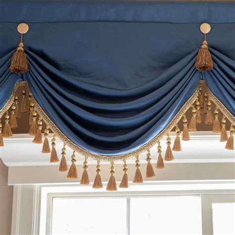 Solid Faux Silk - Navy Blue Austrian Swag Style | Curtains with blinds ...