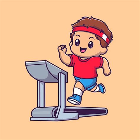 Free Vector | Cute Boy Running On Treadmill Cartoon Vector Icon ...