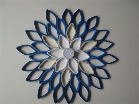 Navy home decor Paper dahlia wall hanging White navy blue