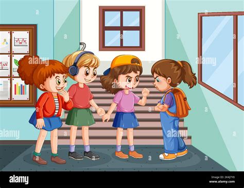 School bullying with student cartoon characters illustration Stock ...