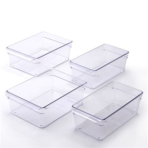 Mainstays Clear Plastic Fridge Organization Bin 4-Pack Set, Various ...