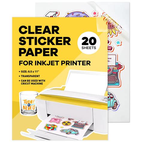 Buy 90% Clear Sticker Paper for Inkjet Printer (20 Sheets) - Glossy 8.5 ...