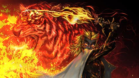 Demon Slayer Tiger Kyojuro Rengoku On Fire HD Anime Wallpapers | HD ...