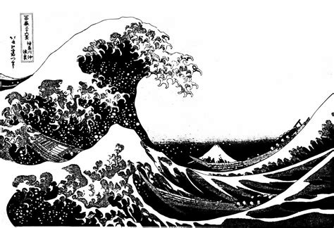 A4 Japanese Wall B&W Art Print The Great Wave Off Kanagawa Katsushika ...