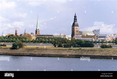 RIGA Latvia SKYLINE with all Churchtower in a row 2010 Stock Photo - Alamy