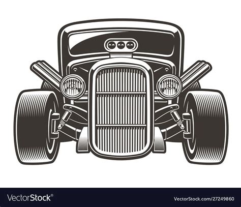 Black-white vector illustration of a vintage hot rod. The illustration ...