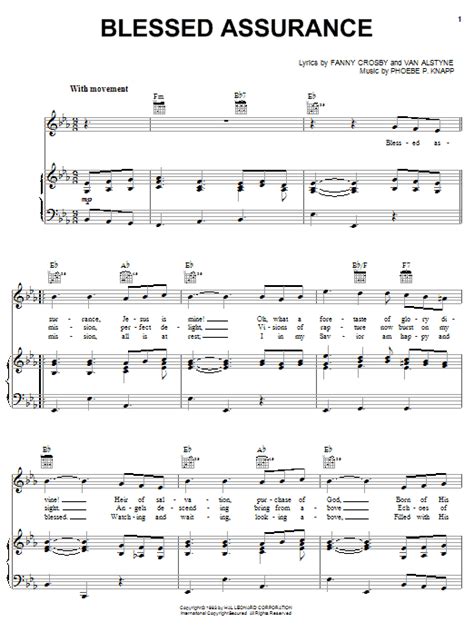 Fanny J. Crosby "Blessed Assurance" Sheet Music Notes, Chords | Lyrics ...