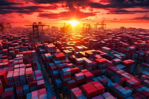 Premium Photo | Shipping container docks at sunset in a port