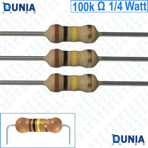 100k ohm 1/4 watt Quarter watt Resistor ±5% 100kΩ 100 Kohms 100000 ohms ...