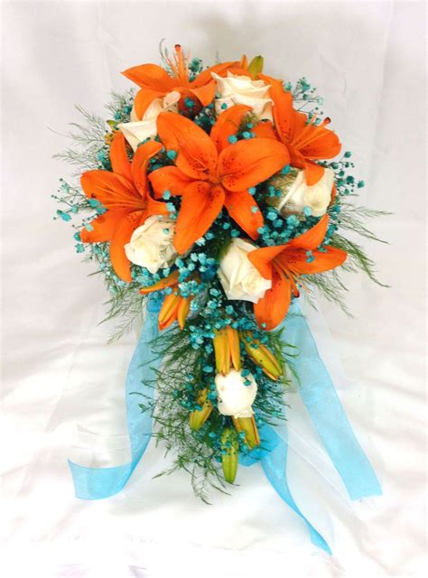 Fall Wedding Cascade- Style Bride's Bouquet - Orange lilies, white ...